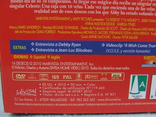 16 Deseos (16 Wishes) [Region 2 PAL DVD] in Spanish and English Debby Ryan - Afbeelding 5 van 7