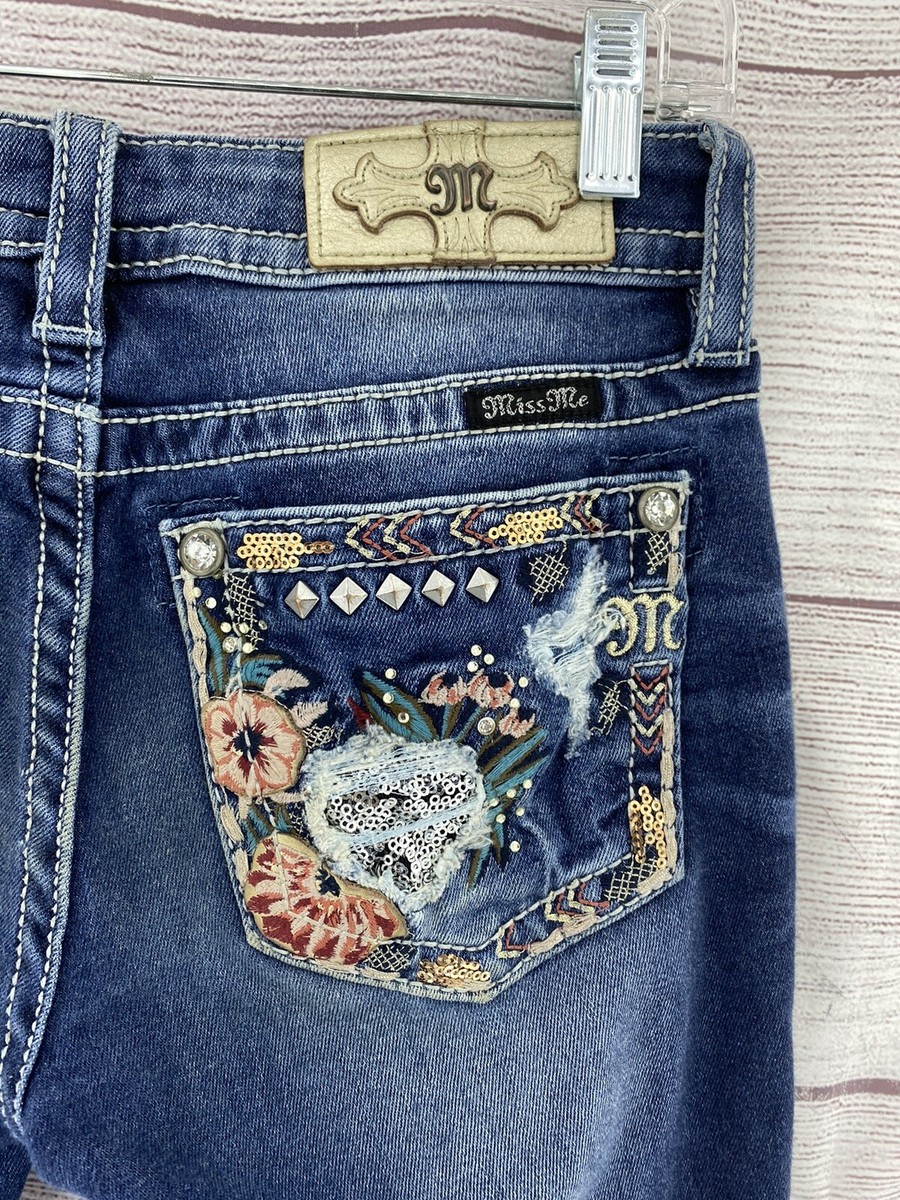 Jean Miss Me M3295B Chloé - Bootcut Brodé, Poches Croisées, Taille 25x34 - Neuf Avec étiquette