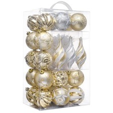 Christmas Tree Decorations Set, 40ct White and Gold Shatterproof Christmas Ba...