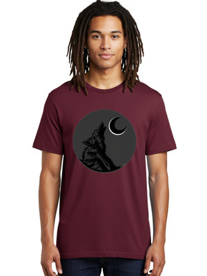 Wolf-Howling-At-Crescent-Moon Mens Graphic Tee, 100% Cotton, Casual Summer Wear