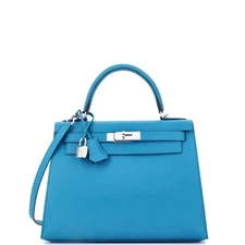 Hermes Kelly Handbag Blue Epsom with Palladium Hardware 28