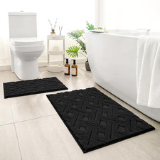 Black Bathroom Rug Set 2 Piece, Soft Microfiber Tufted Bath Mats, Super Absorben