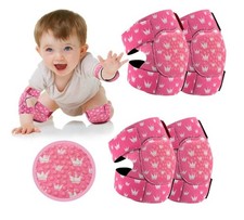 2 Pairs Baby Knee Pads for Crawling Adjustable Small, Pink Crown
