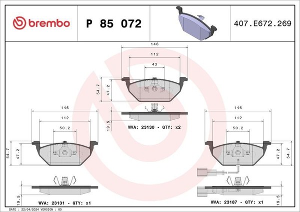 Brembo Bremsbelagsatz Vorne FüR Audi A3 Seat Leon Skoda Fabia Octavia VW Golf-image