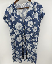 GAP Blue Floral Maximidi Dress Drawstring Waist V-neck - Size Large