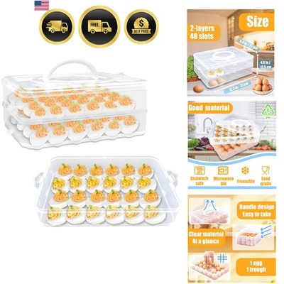 2-Layer Deviled Egg Carrier with Lid,Deviled Egg Trays with Handle,Stack Port...