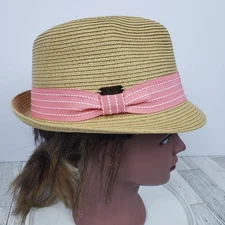 Sun N' Sand Fedora Natural Fiber Sun Hat Tan with Pink Band