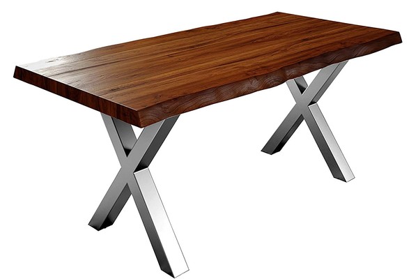 Esstisch Baumkante Massiv Akazie Nussbaumfarben 260 X 100 Silber X-Gestell Xerez-image