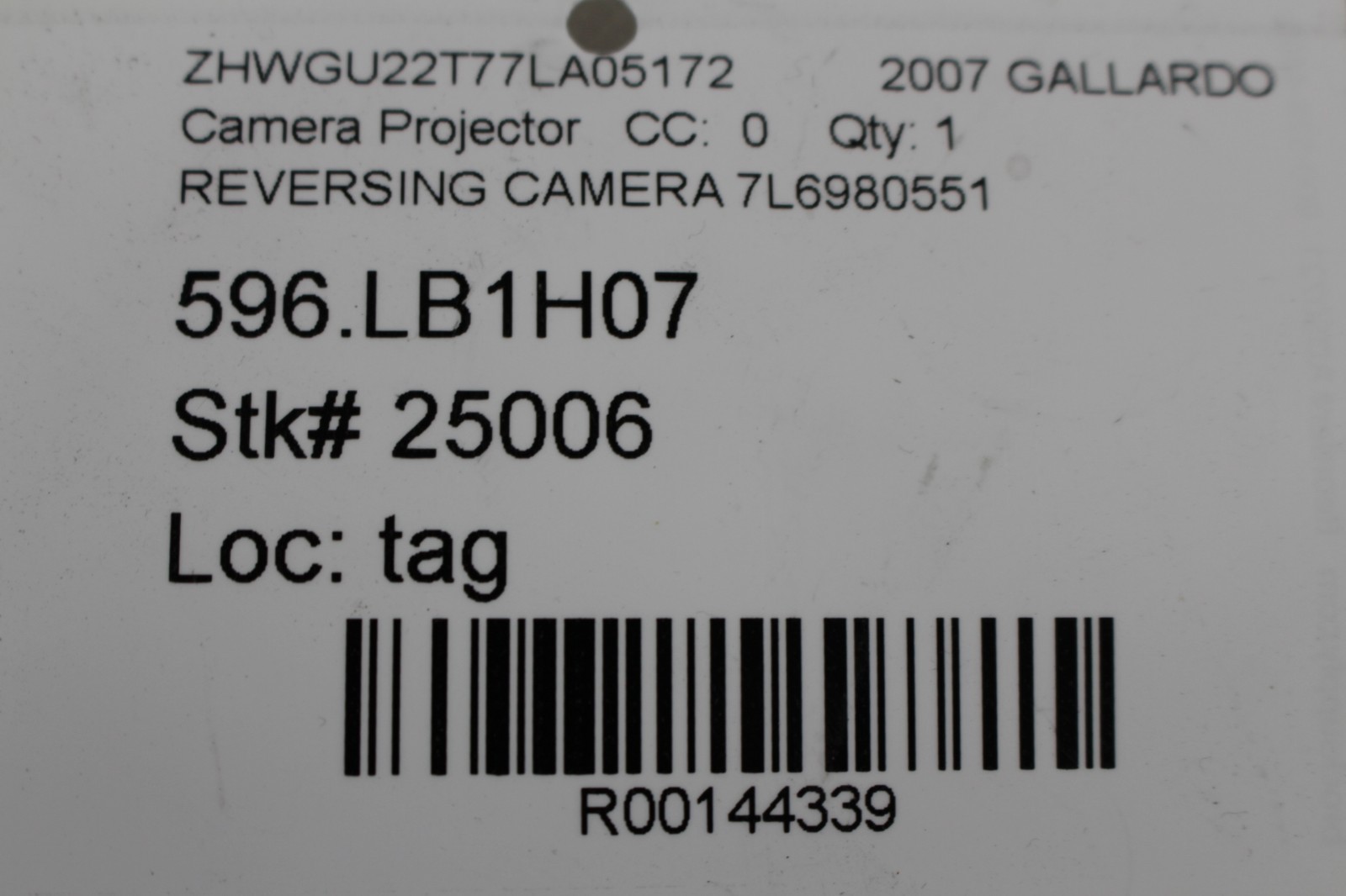 Lamborghini Gallardo, Coupe, Spyder, Rear Camera Projector, Used, P/N 7L6980551