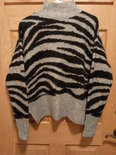 Nine West Sweater Tunic Soft Stretch Zebra Animal Print Black Gray Women's XS
