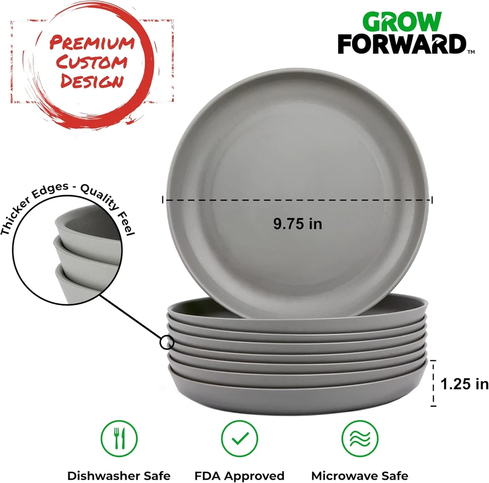 Wheat Straw Plates - 10 Inch Reusable Plastic Dinner Plates Set of 8 - Image 3 of 4