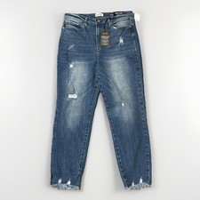 NWT Nicole Miller New York Nomad Super High Rise Straight Jeans Distressed Sz 12