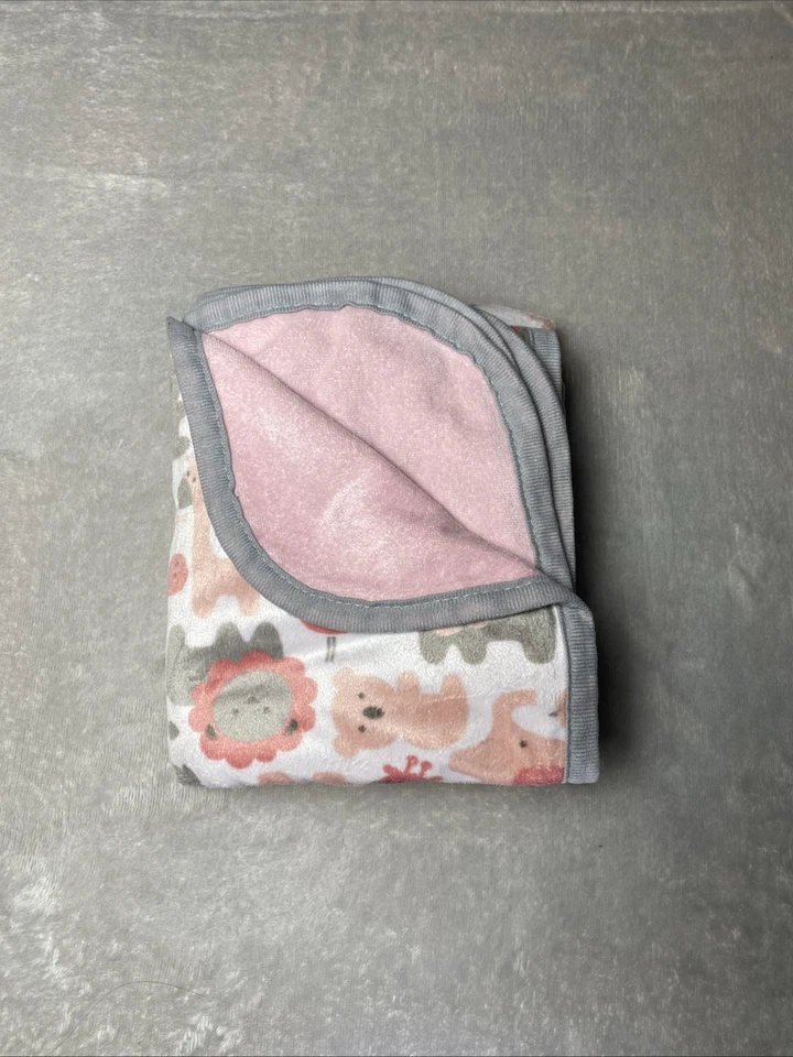 SL Home Fashions Blanket Jungle Zoo Animal Elephant Giraffe Lion Reversible Pink - Image 2 of 4