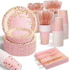 175PCS Pink Rose Gold Plates Party Supplies Severs 25 Guests Disposable Party De