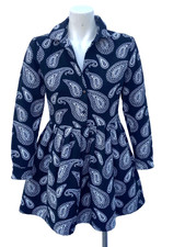 ASOS Paisley Jacquard Fit & Flare Long Sleeve Mini Skater Dress Black White 40 8