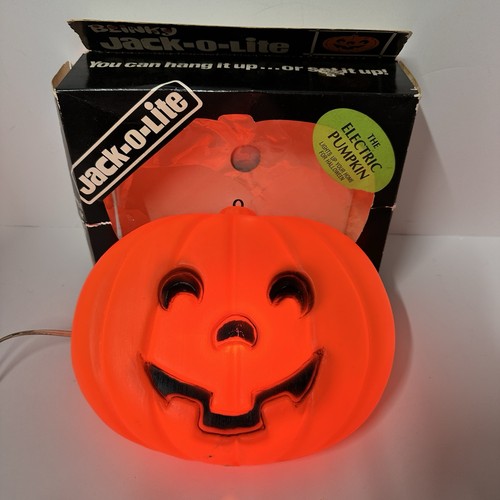 Vintage BLINKY Jack-o-Lite Blow Mold Orange Pumpkin Halloween Light Electric