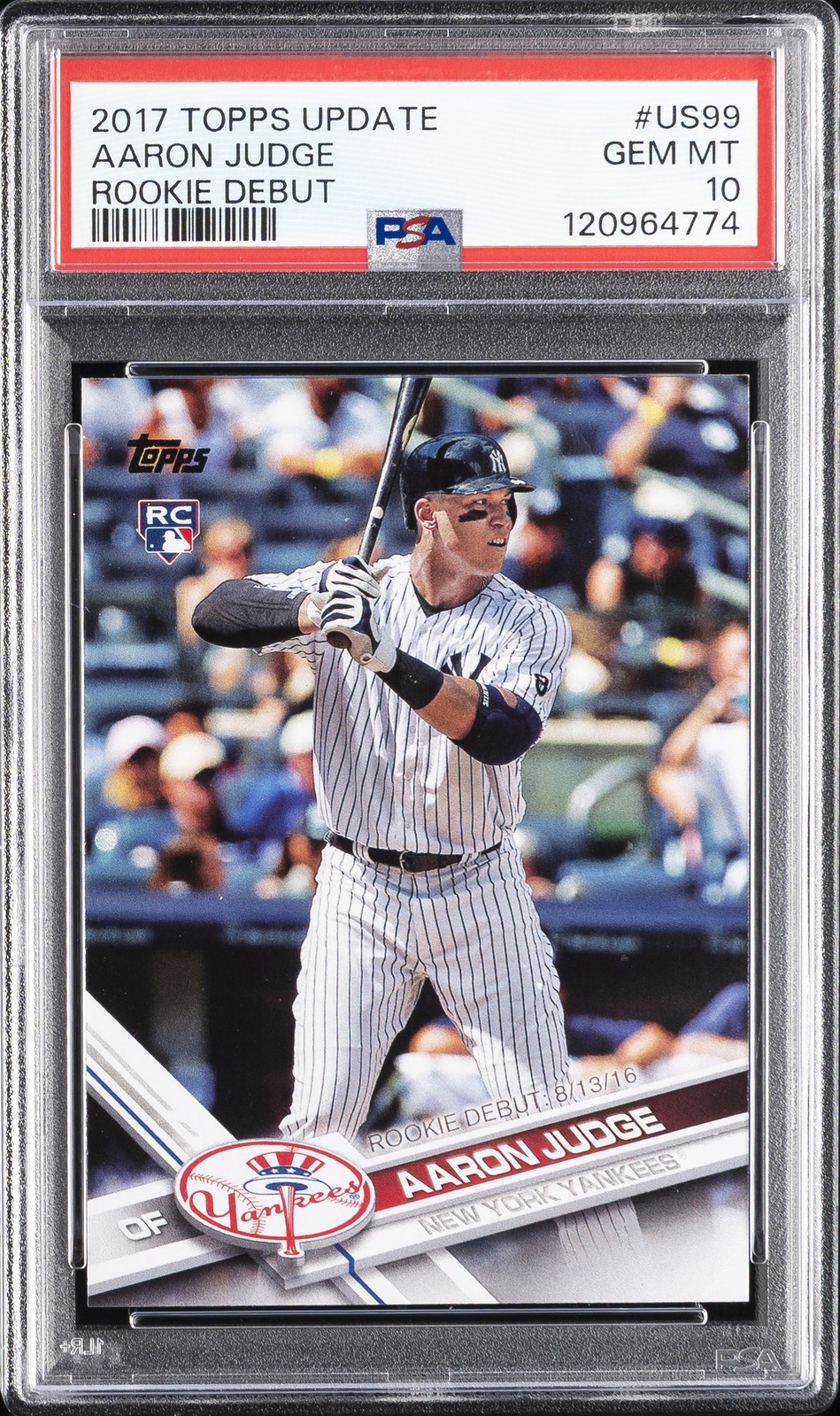 2017 TOPPS UPDATE ROOKIE DEBUT #US99 AARON JUDGE ROOKIE RC PSA 10
