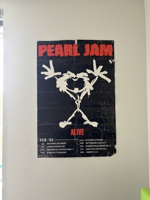 Vintage Pearl Jam 'Alive' poster from 1992 UK Tour 33 x22'' DAMAGED