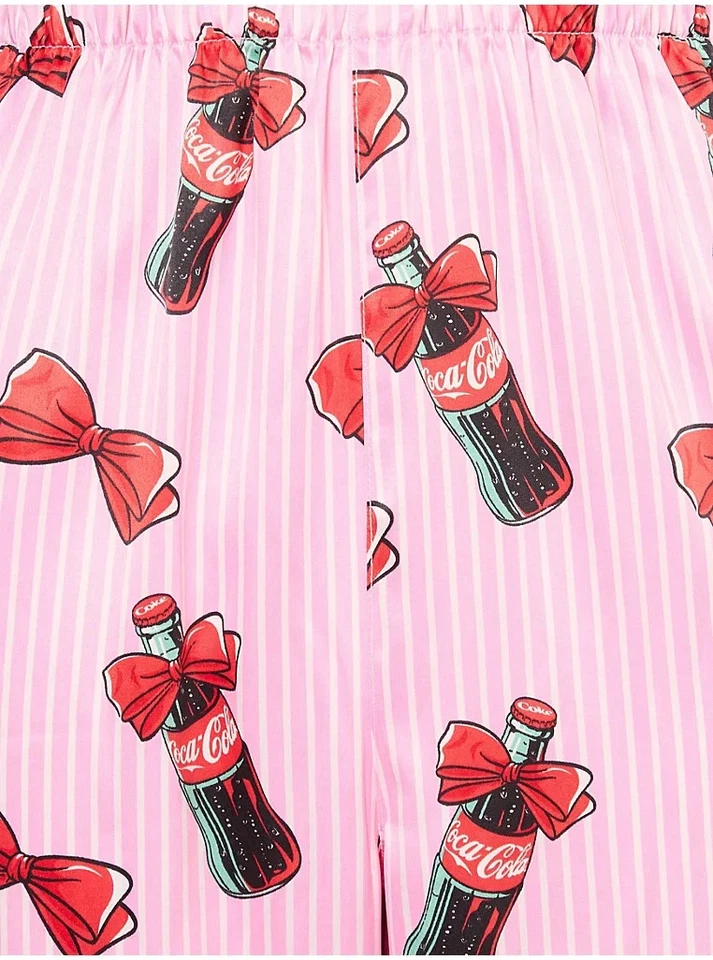 Coca Cola Pink Stripe Collared Shirt Pyjamas All sizes available CHRISTMAS Bows - Image 4 of 4