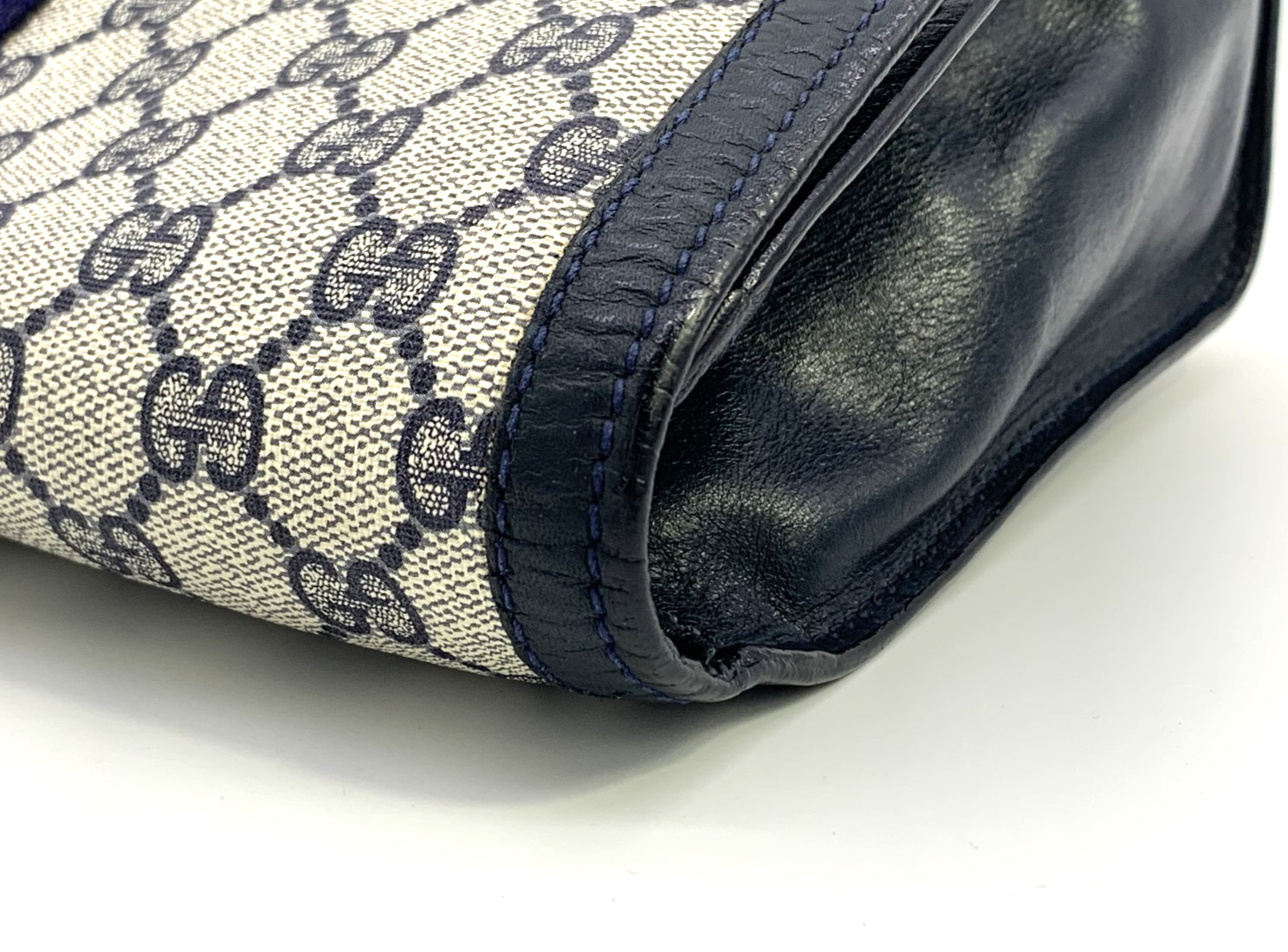 Gucci Vintage Clutch Bag Handbag Purse Sherry GG Supreme Navy Large Authentic thumbnail 13