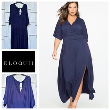 ELOQUII Navy Blue Faux Wrap Maxi Dress Keyhole Back Dolman Sleeve Size 22/24