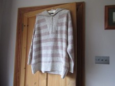 NWT Monsoon size XL - soft knit zip neck collared jumper, pale pink striped -bas