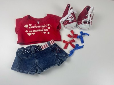 VTG Build A Bear BABW American Girl Red White And Blue Outfit Bows And Red Shoes