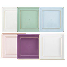 The Edge Collection Disposable Square Plastic Plates with Gold Rim