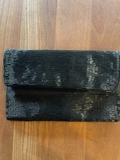 Black Satin and Beaded Clutch Envelope Fold Purse Sondra Roberts New with Tags
