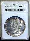 1881 Morgan Silver Dollar MS-63 Old ANACS Holder Nicely Toned!
