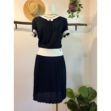 2014 Chanel Navy Blue Italy Made Drop Waist Bow Pleated Summer Dress Size 38 / 6