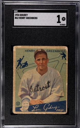 1934 Goudey (R320) #62 Hank Greenberg RC Rookie SGC 1 Presents Well