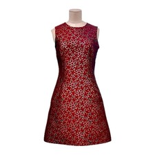 DOLCE & GABBANA Red Metallic Jacquard Sleeveless Mini Dress 42 M