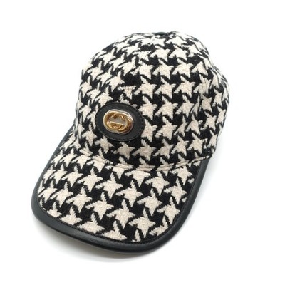 Gucci Hut Erwachsene groß weiß Hahnentritt Tweed Wolle verstellbar Unisex Monogramm