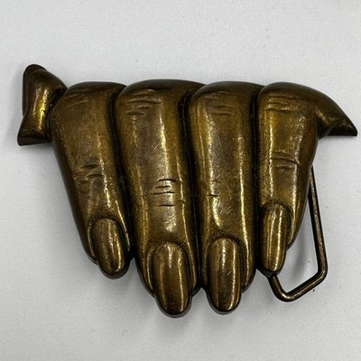 Vintage 1979 Baron Buckle Solid Brass Hand Fingers Belt Buckle