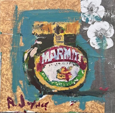 Original Abstract Painting Marmite Yeast Extract Jar Acrylic 12x12 R. Joyner