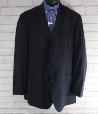 Hugo Boss Mens 44L Black Striped Wool Sport Coat Suit Jacket 3 Button Front