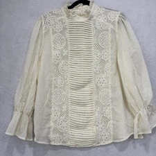 Sundance Once Upon A Dream Blouse Womens Large Ivory Long Sleeve Lace Victorian