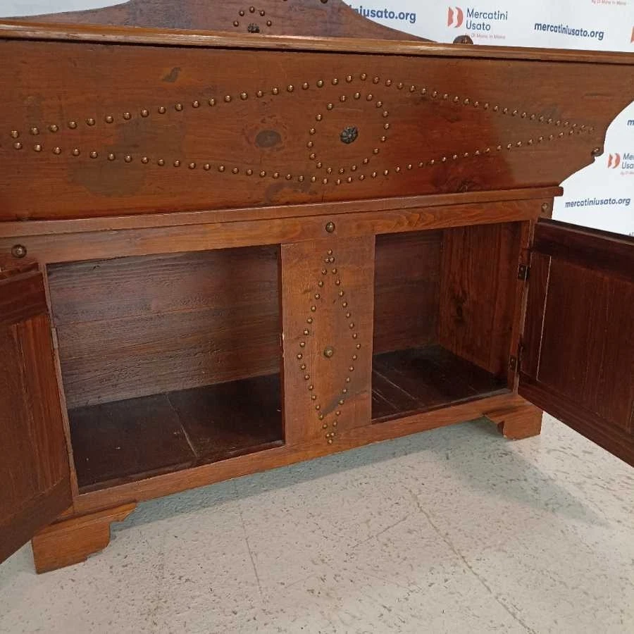 Madia Paniere Antica Legno Masselo Borchiato Italia Inizio 900 Originale - Immagine 4 di 4