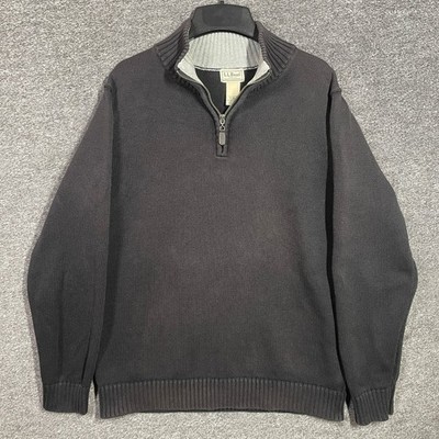 LL Bean Sweater Mens Medium Tall Quarter Zip Blue Cotton Knit Heavy