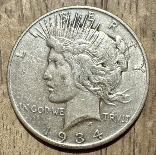 1934-S Peace Silver Dollar, San Fran Mint, Low Mintage-Key Date Coin, VF