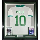 Framed Autographed/Signed Pele 35x39 New York Cosmos White Soccer Jersey BAS COA