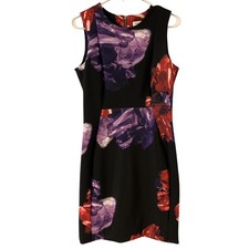 Calvin Klein Black Floral Shift Dress Sleeveless Purple Red Size 6 Romantic Bold