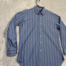 Etro Dress Shirt Mens 42 Blue Stripe Long Sle...