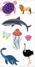 Animal Stickers Decals Exotic Ocean Jungle Journal Scrapbook Gift Set of 8