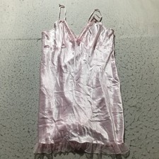 California Dynasty Satin Nightgown Cami Womens L Large Shiny Pink Lace V Neck