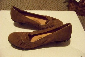 womens-sofft-brown-suede-leather-gathered-slip-on-heels-shoes-size-8