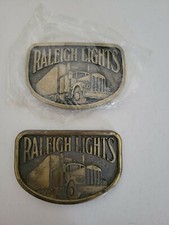 1970s Raleigh Lights Truck Driver Trucker Gold Tone Brass Belt Buckle Oil Filter