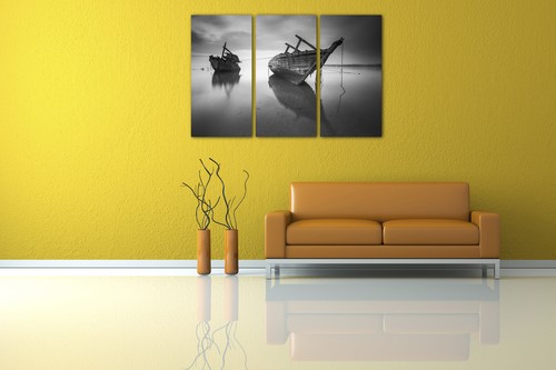 Wandbild zwei Boote verlassen im See schwarz-weiß Foto einsam Kunst Deko - Bild 4 von 15