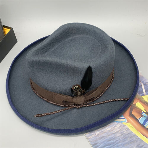 Vintage Fedora fester Wollfilz Panamahut klassisch Rancher für Herren Damen breite Krempe - Bild 6 von 12